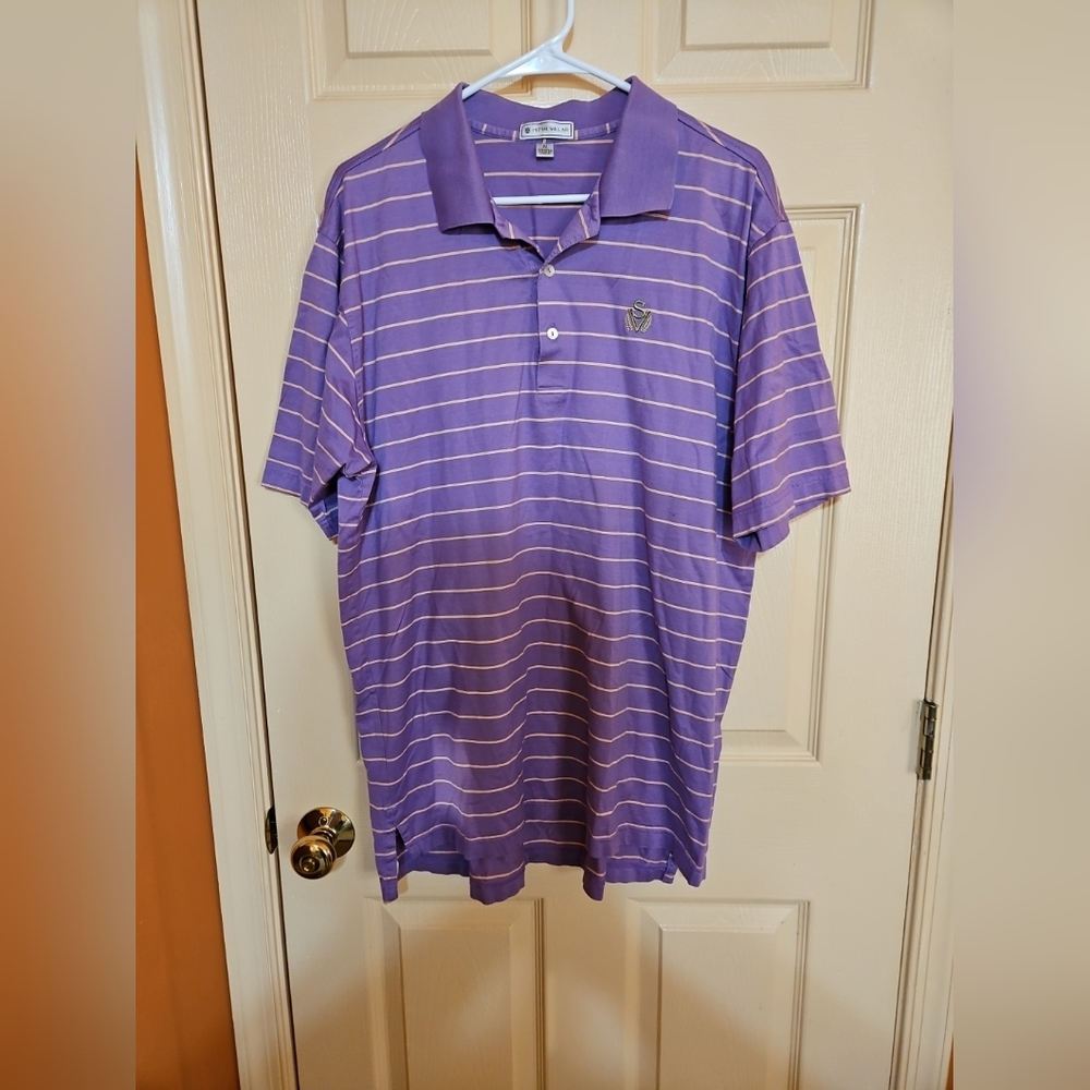Mens Purple W/ Orange Stripe Peter Millar Peachtree Golf Club Ss Polo Size XL